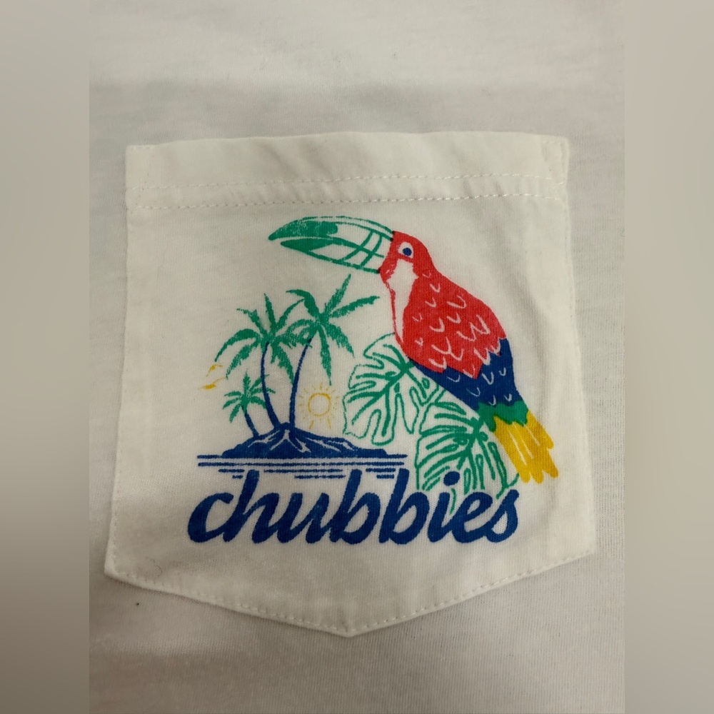 Chubbies “Skys Out Thighs Out” Tropical Graphic Pocket T-Shirt Medium - Picture 4 of 8